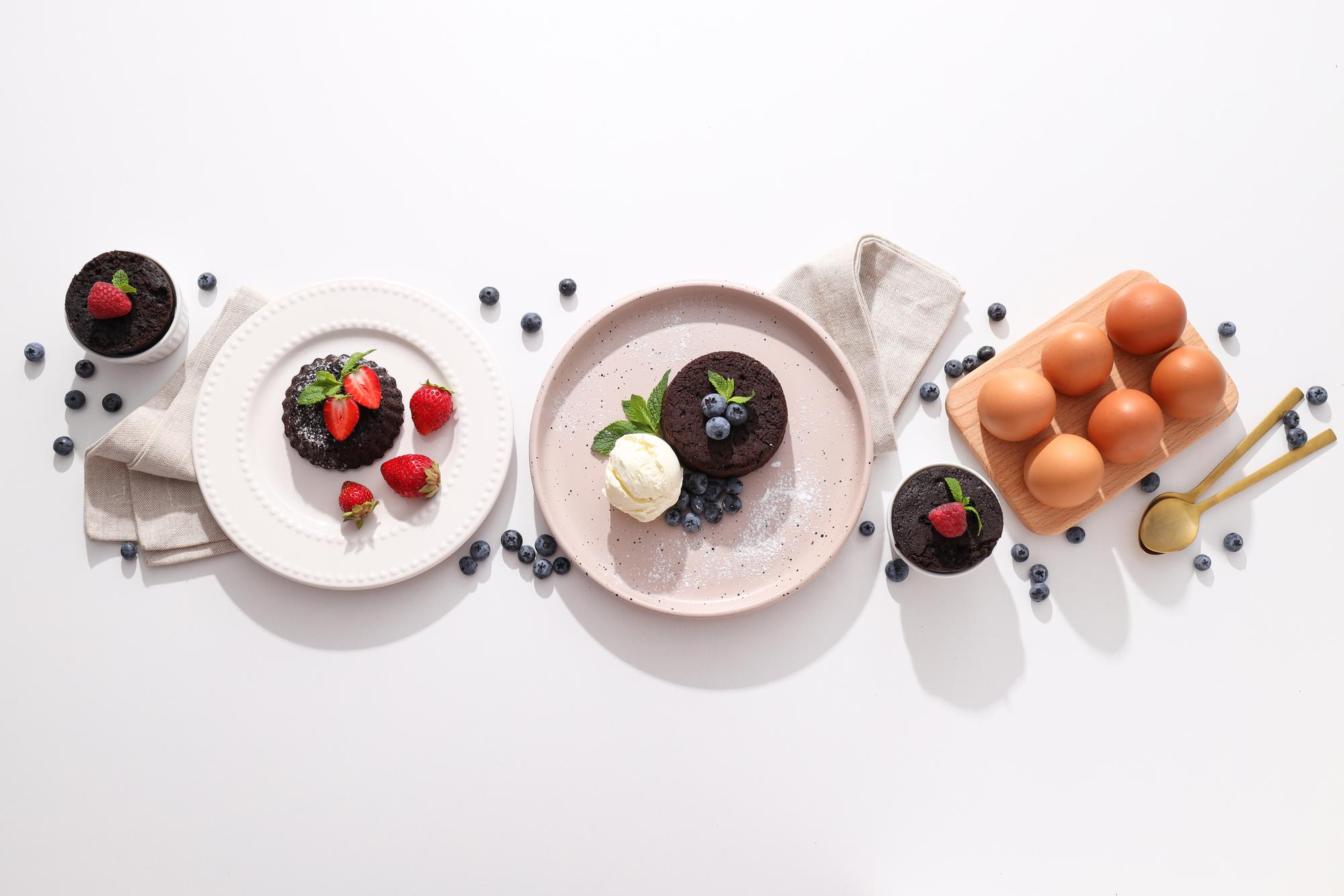 Sweet dessert trio on modern plates